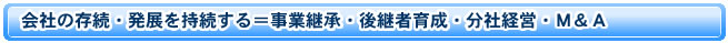 会社の存続・発展を持続する＝事業継承・後継者育成・分社経営・Ｍ＆Ａ